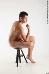 Nude Man White Sitting poses - simple Average Short Brown Sitting poses - ALL Realistic